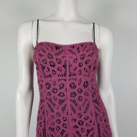 Betsey Johnson New York Faded Purple Y2K Midi Crochet Battenberg Lace Dress Sz 2 - Picture 3 of 14